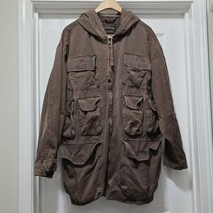 Vintage‎ 90s Union Bay Brown Canvas Utility Hooded Skater Jacket Men's XL/2X
